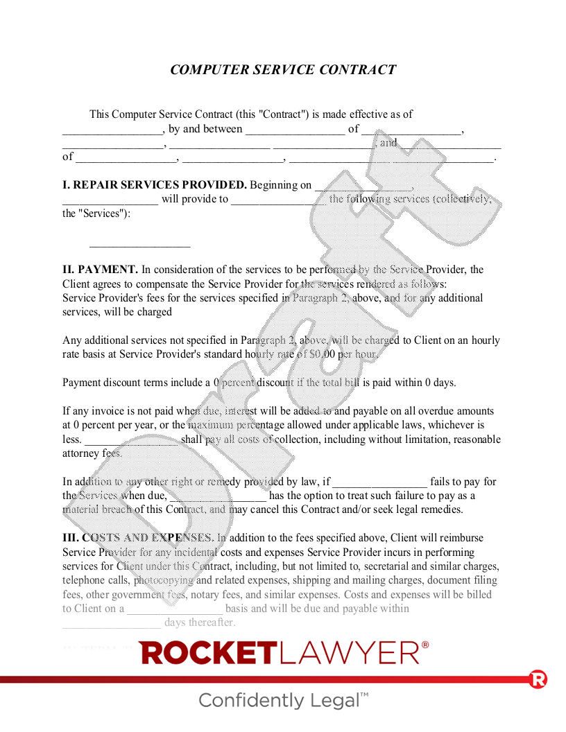 Free Computer Service Contract Template Rocket Lawyer