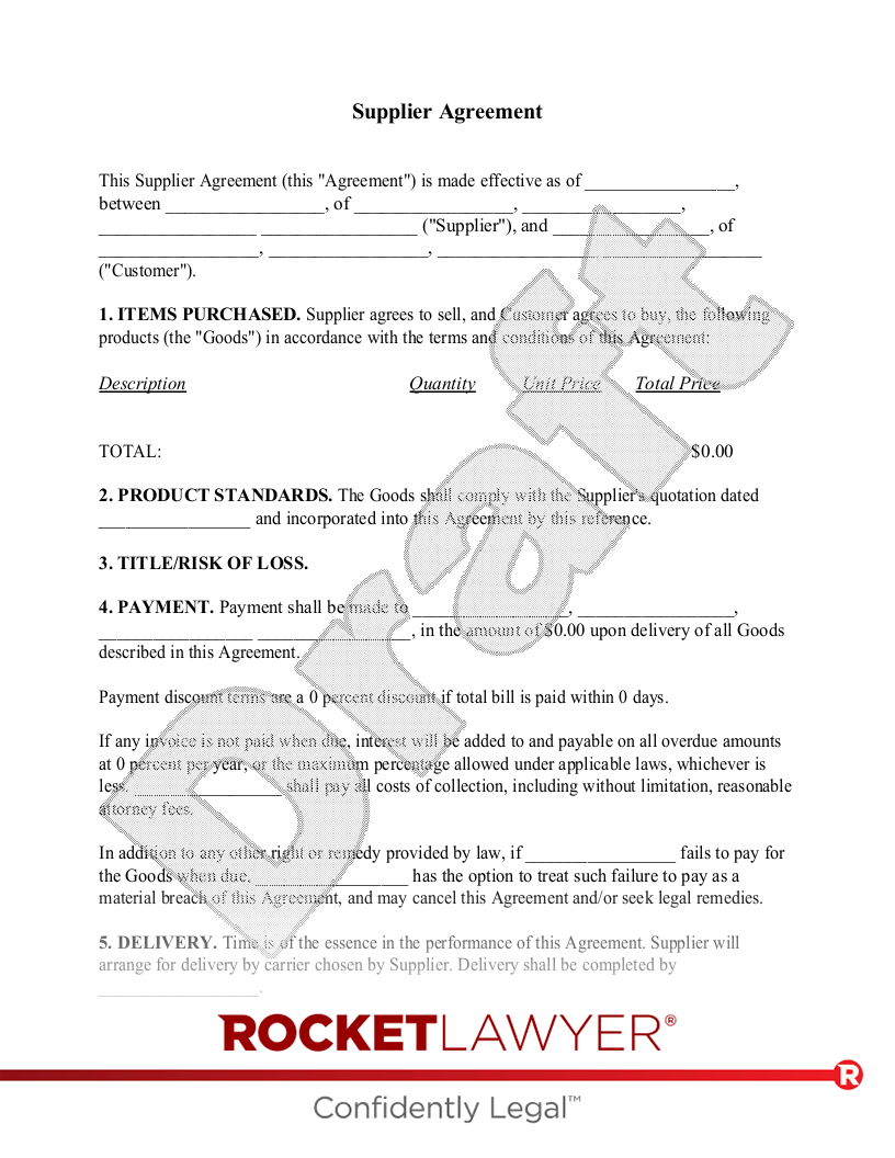 Free Supply Contract Make, Sign & Download Rocket Lawyer