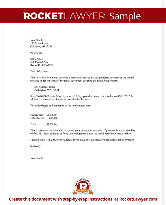 Late Rent Notice Letter for Rent Payment (Form with Sample)