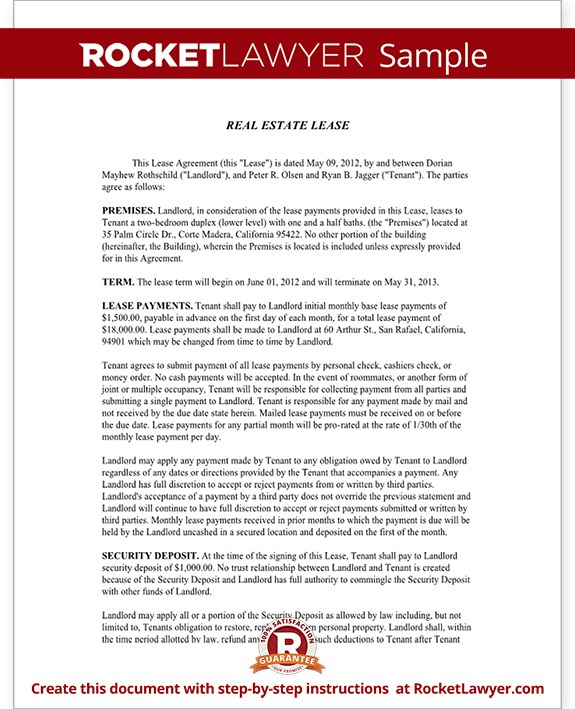 Simple Real Estate Lease (Form With Sample)