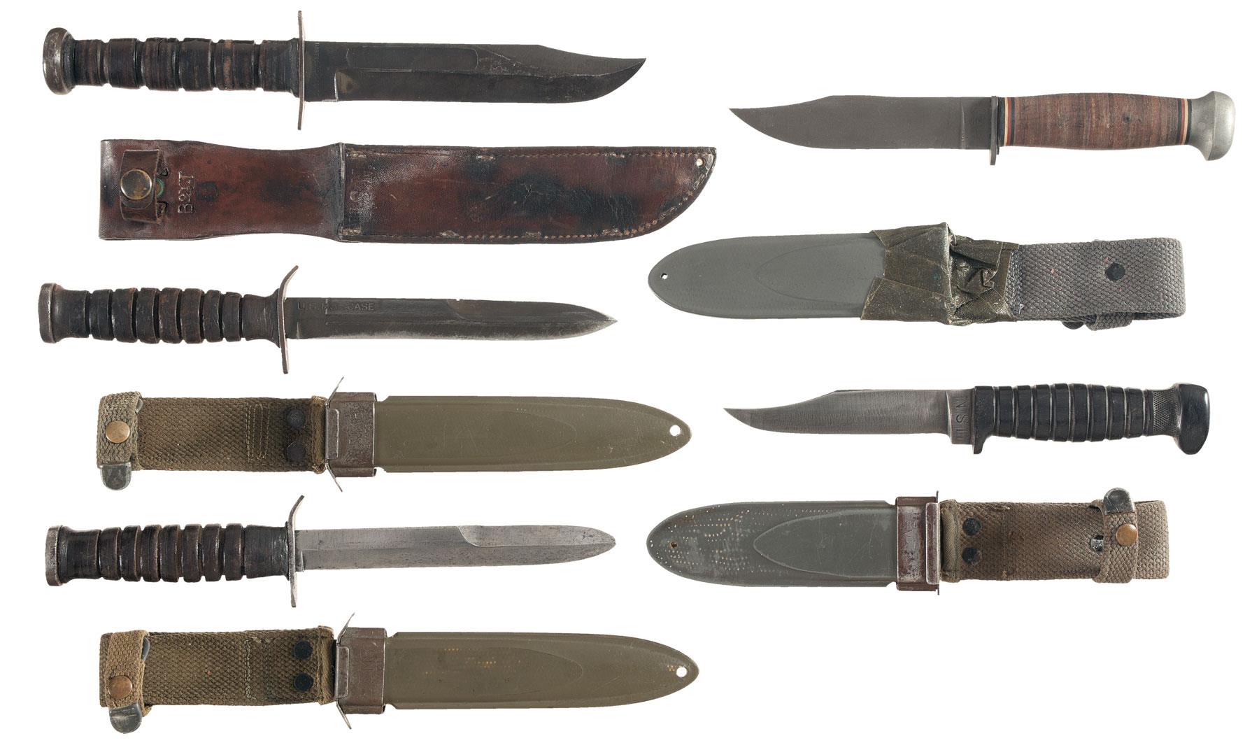 Five World War II U.S. Military Knives with SheathsOther Firearms