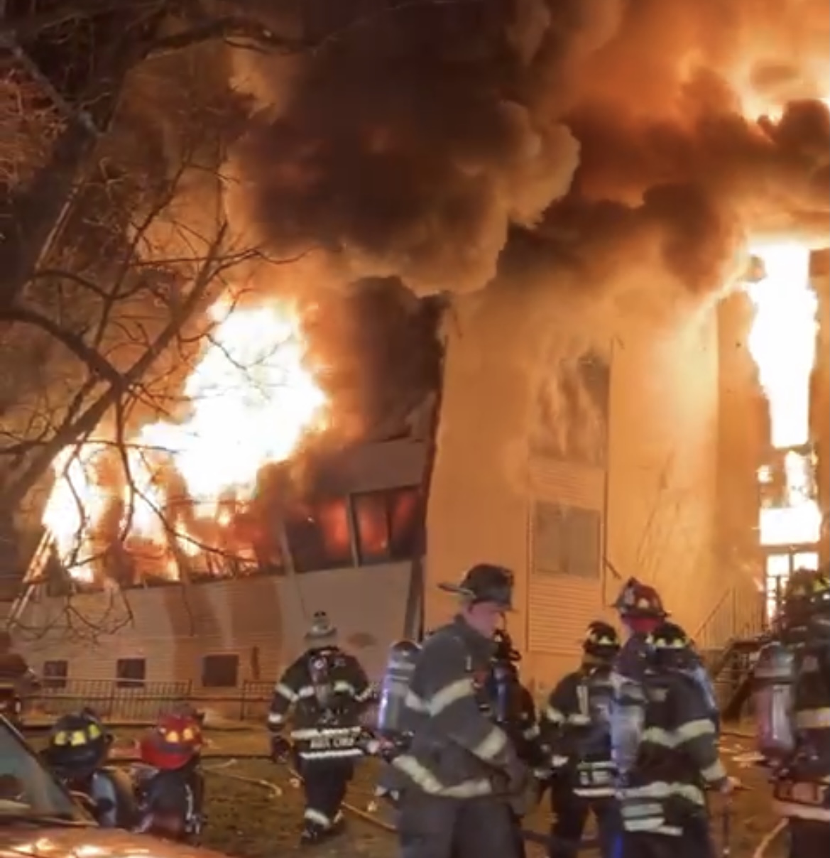 UPDATE 1 Senior Citizen Dead, 2 Firefighters Hurt at Massive Blaze at