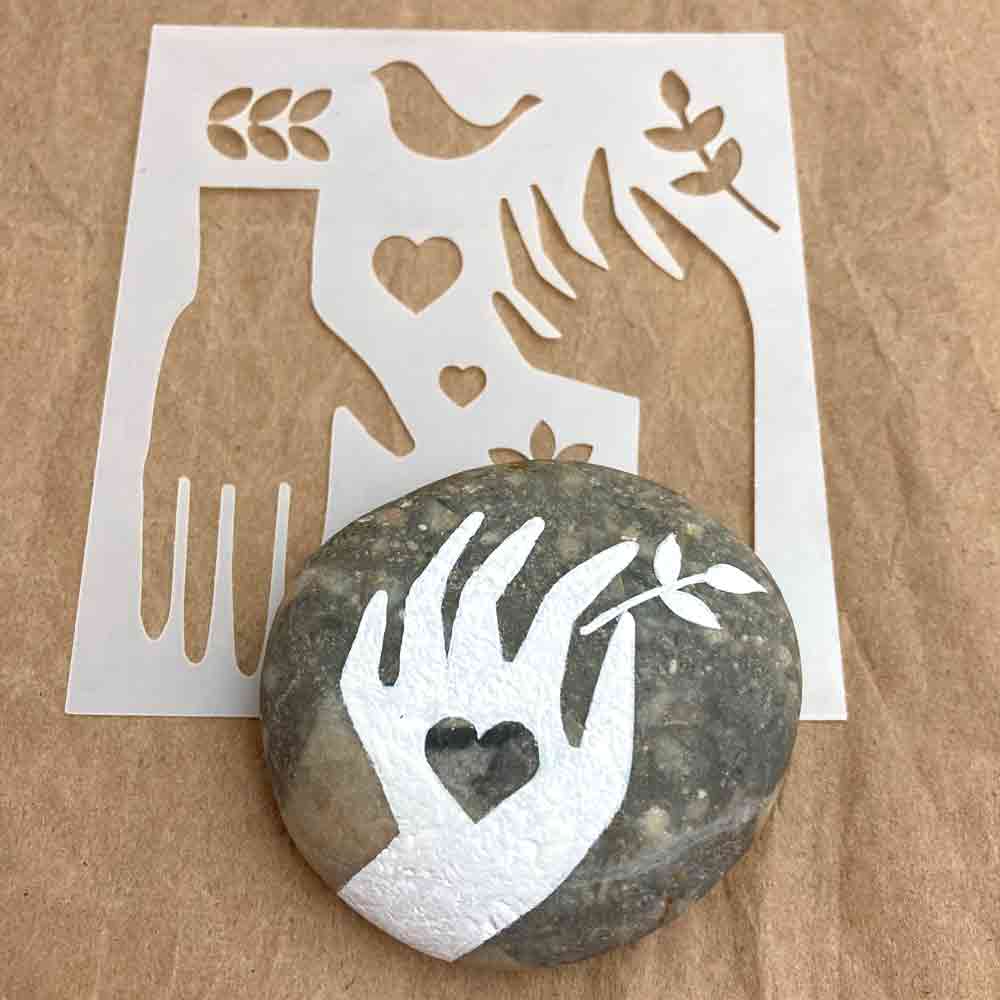 Folk Art Hand stencil Rock Paint