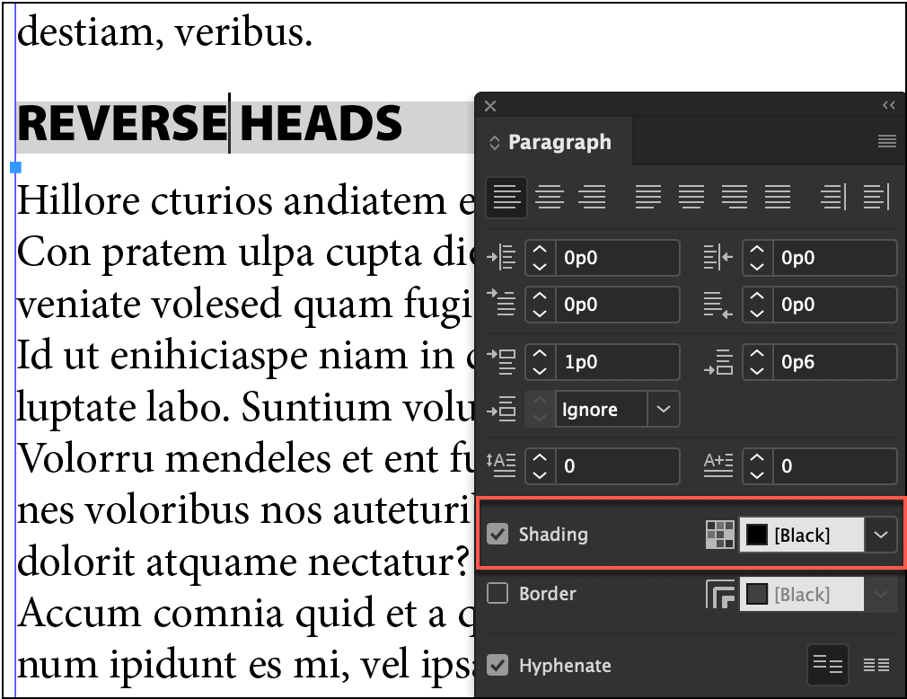 Adobe InDesign Reverse heads using paragraph shading Rocky Mountain