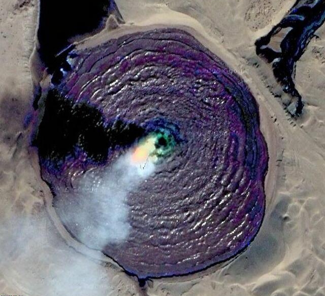 Burning pink lava (Volcano) Strange Google Earth maps ∴