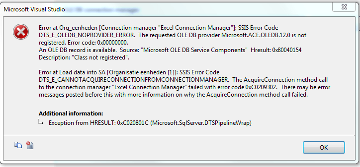 Soloving the error "The requested OLE DB provider Microsoft.ACE.OLEDB