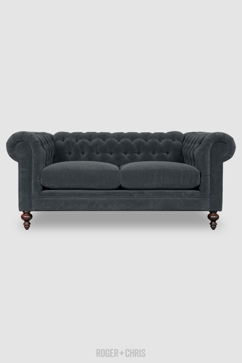 75" Higgins Chesterfield sofa in Lafayette Rock Bay stainresistant
