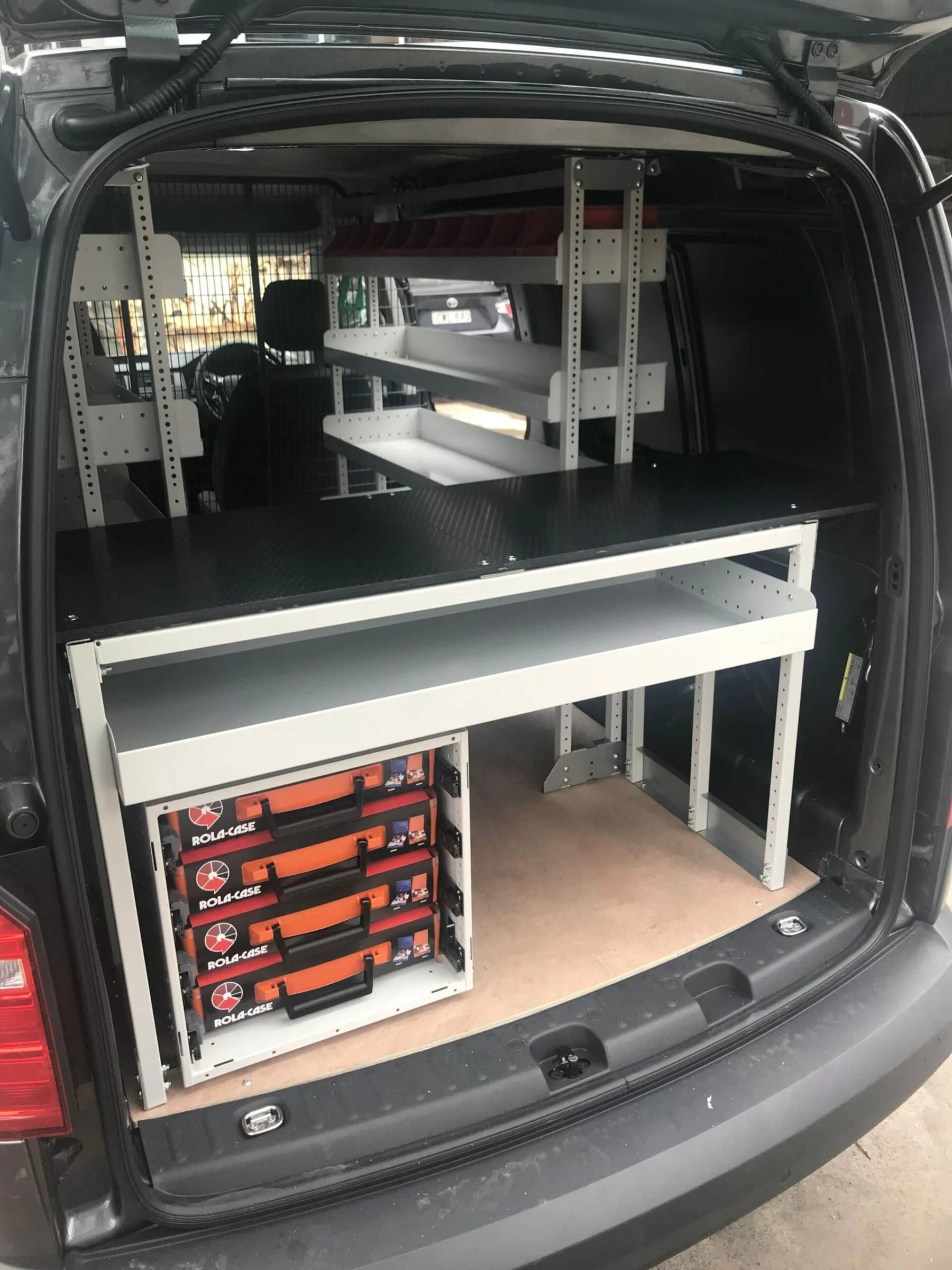 Volkswagen Caddy van racking Rola Case Rola Shelf