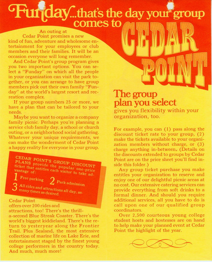 1971 Cedar Point Groups Brochure