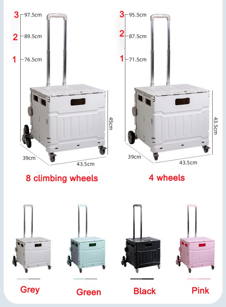 Rolling storage crate with handle, Rolling Foldable Plastic Crate Wholesale