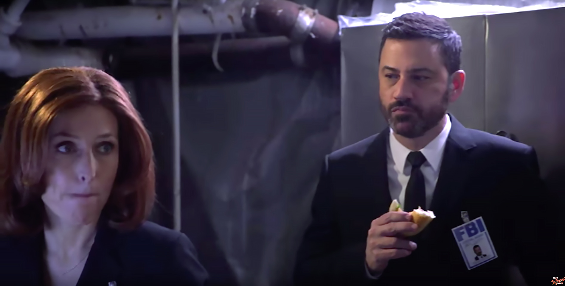 Watch 'XFiles” Mulder, Scully Make Out to Hootie on 'Kimmel' Rolling