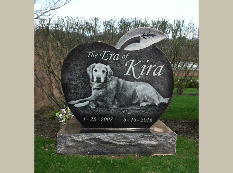 Dog Upright Headstone with Jet Black Granite Portrait Rome Monument
