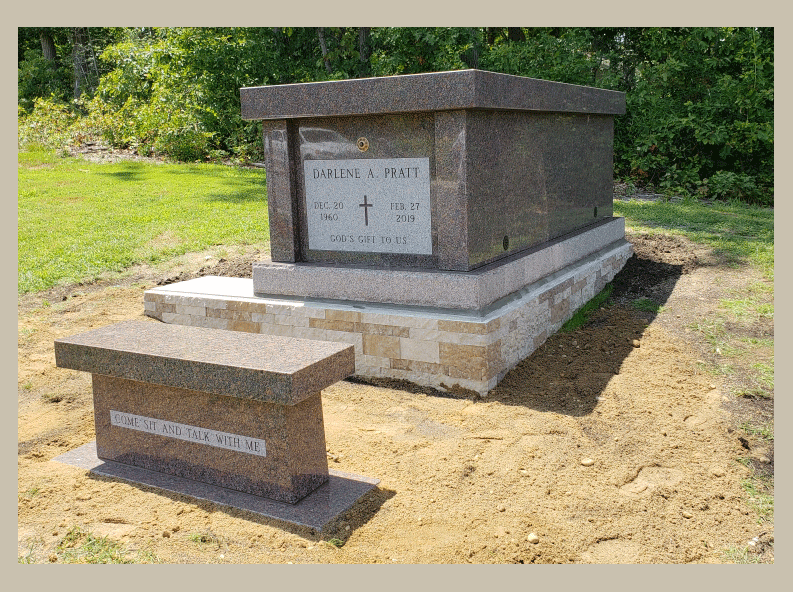 Single Crypt Mahogany Mausoleum with Bench