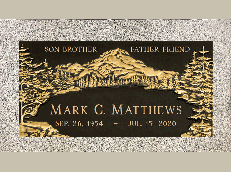 Bronze Marker Mountain Scene Straight Edge with granite For Sale