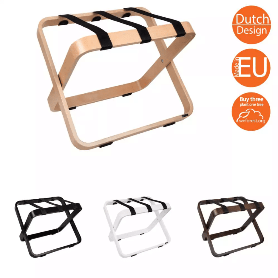 Hotel Luggage Rack Wood + Nylon Straps Dutch Design Roootz