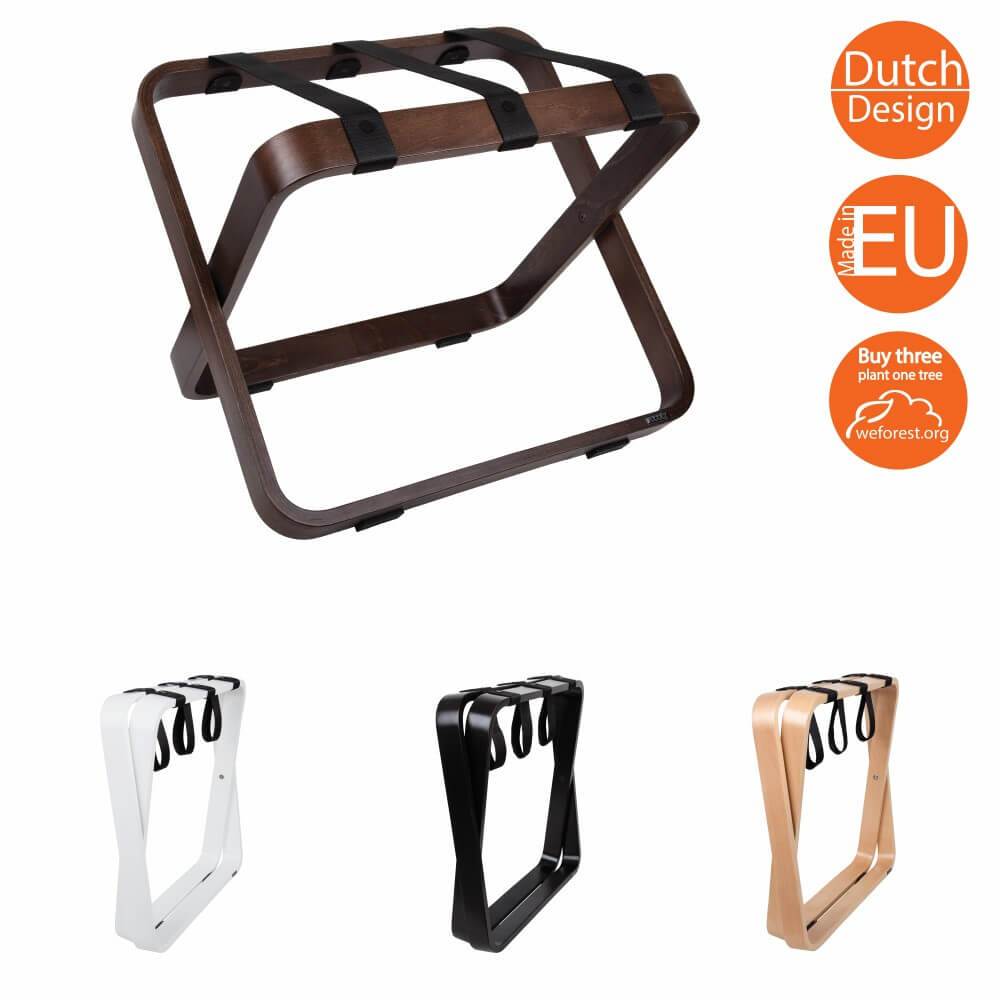Hotel Luggage Rack Wood + Nylon Straps Dutch Design Roootz