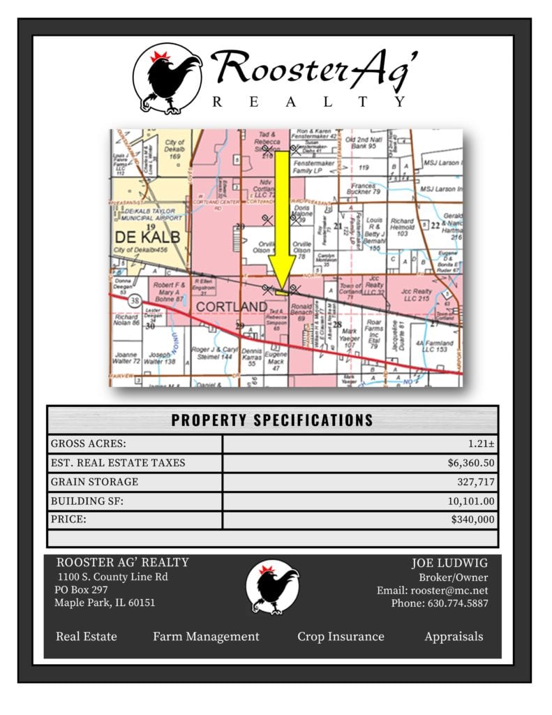 DeKalb County, Cortland Grain Facility Commercial For Sale Rooster