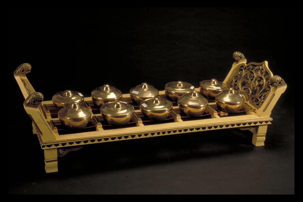 Gamelan gongs with stand