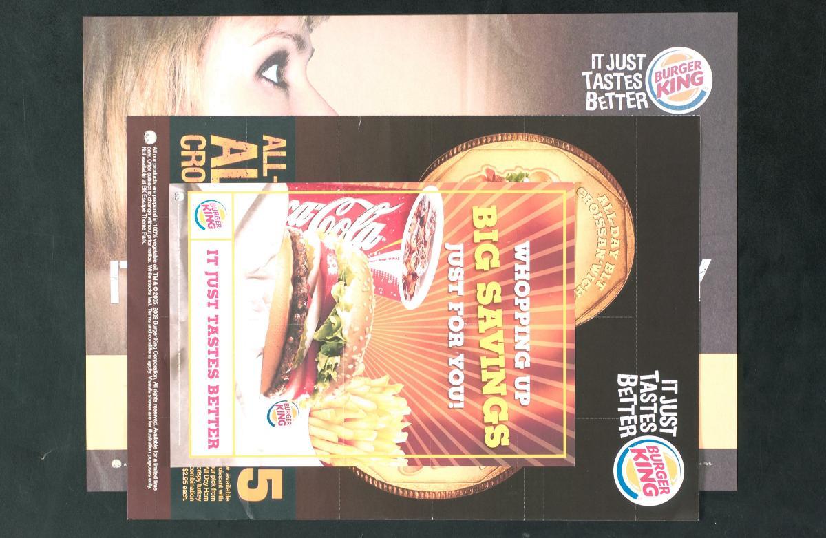 Flyer, tray liner and coupons from Burger King Restaurant