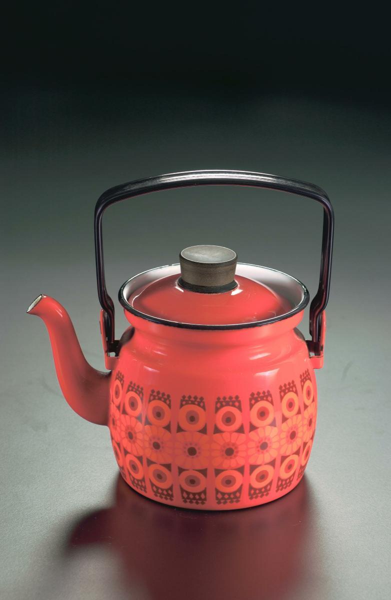Orange enamel teapot