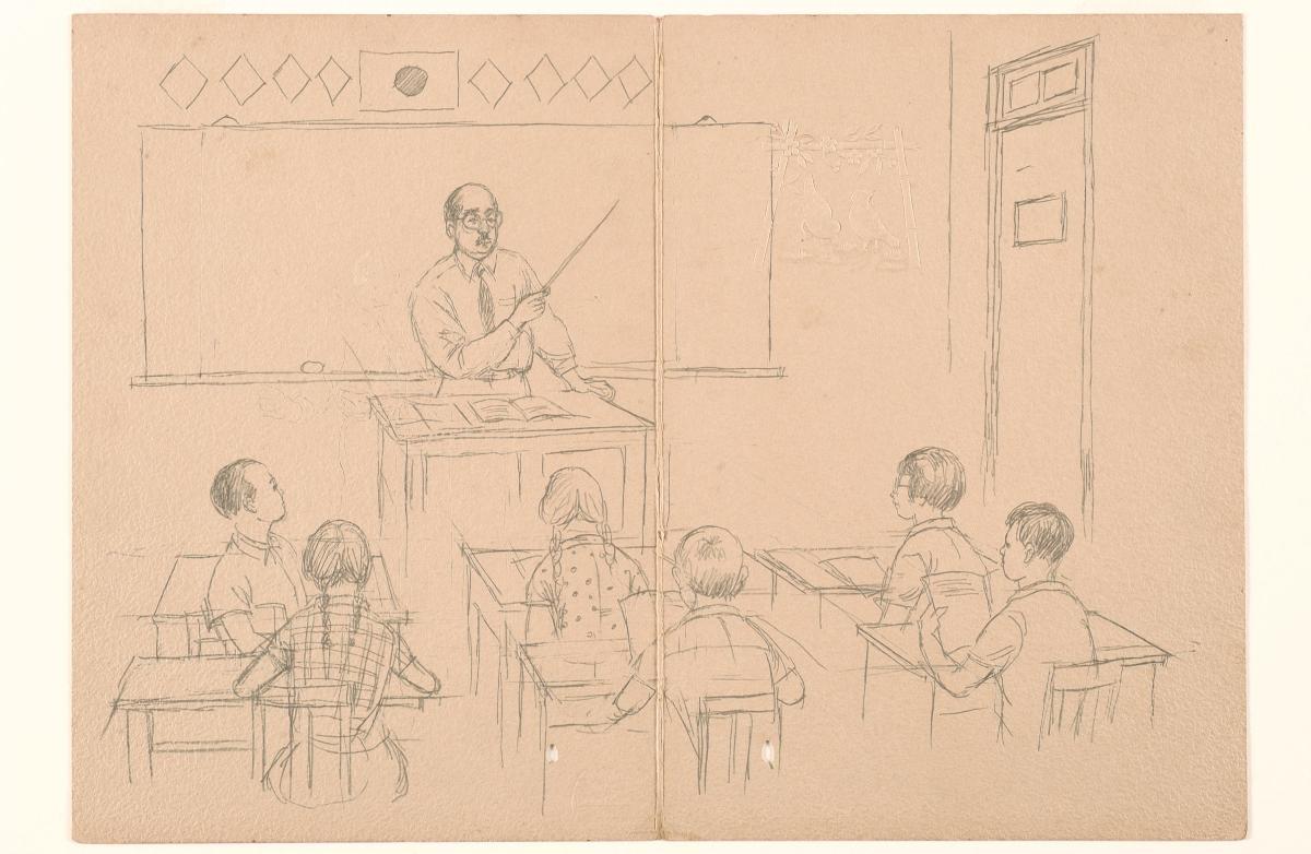 Painting of food rationing during the Japanese Occupation