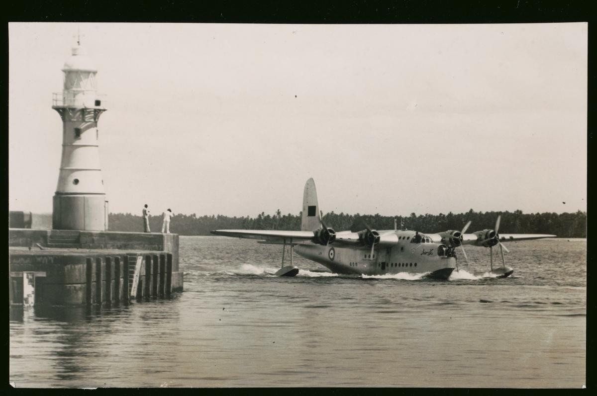 A Short Sunderland flying boat landing on the water