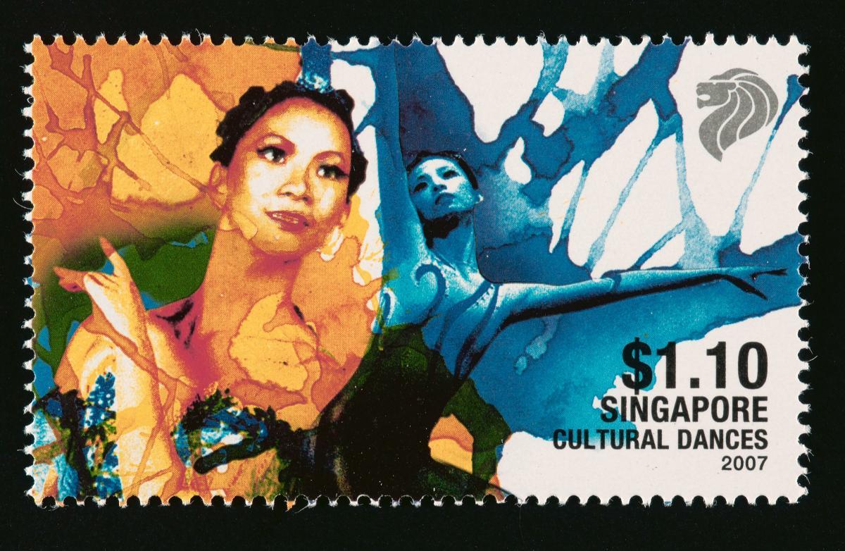 Stamp featuring Eurasian and Western cultural dances in Singapore