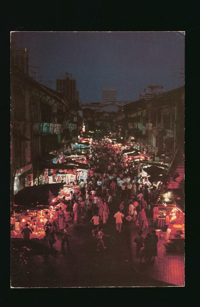 Nighttime view of the Pagoda Street Bazaar