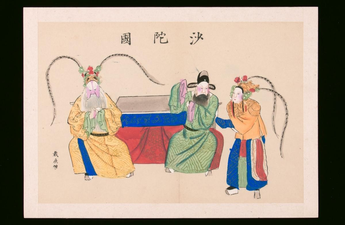 Chinese woodblock print depicting an opera