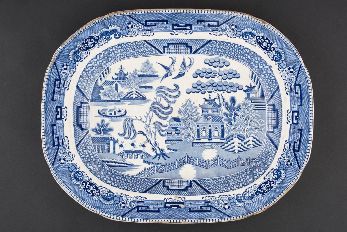 Blue and white serving plate