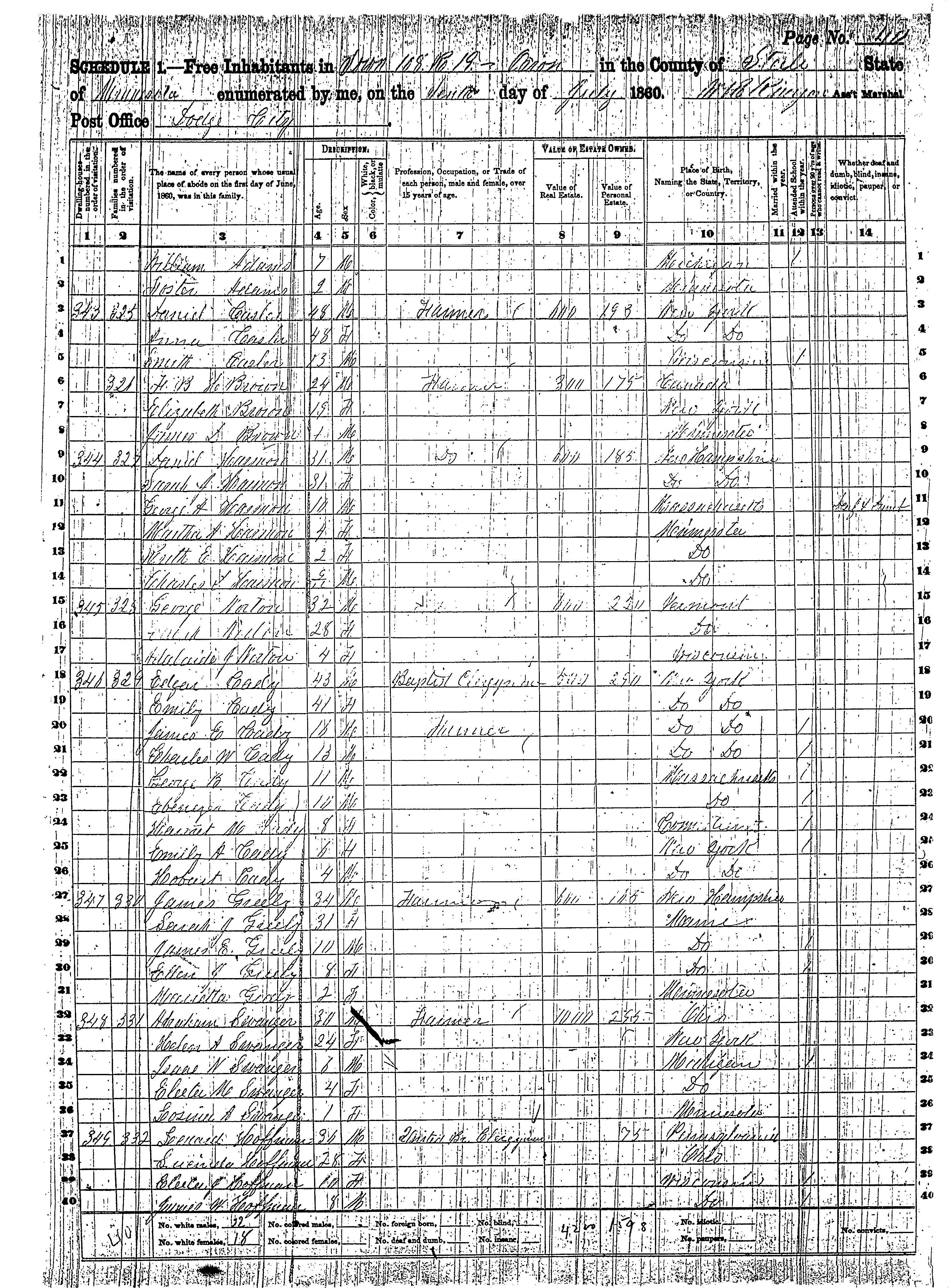 Steele County Minnesota MnGen 1860 Census