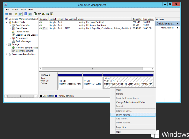 Decreasing disk space in Windows Server 2012 R2