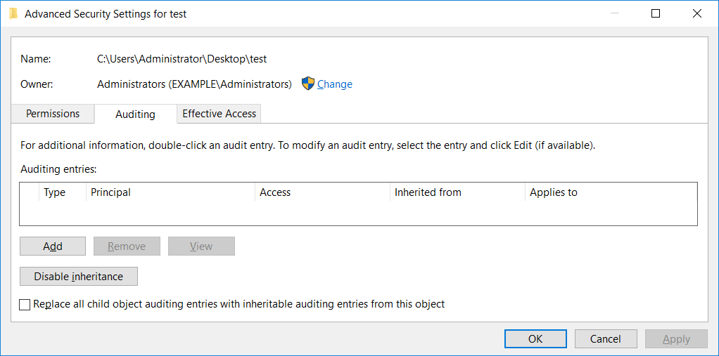 Configure File Access Auditing in Windows Server 2016 RootUsers
