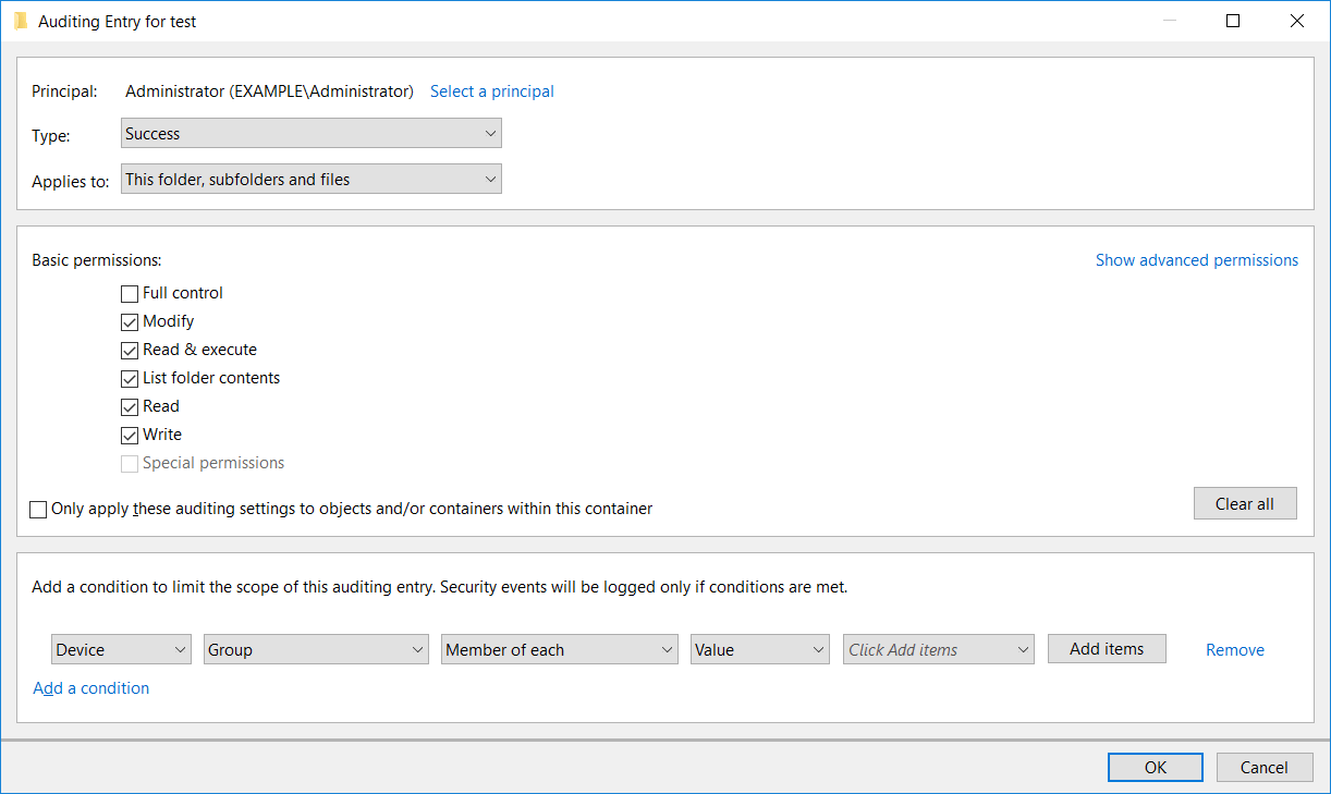 Configure File Access Auditing in Windows Server 2016 RootUsers