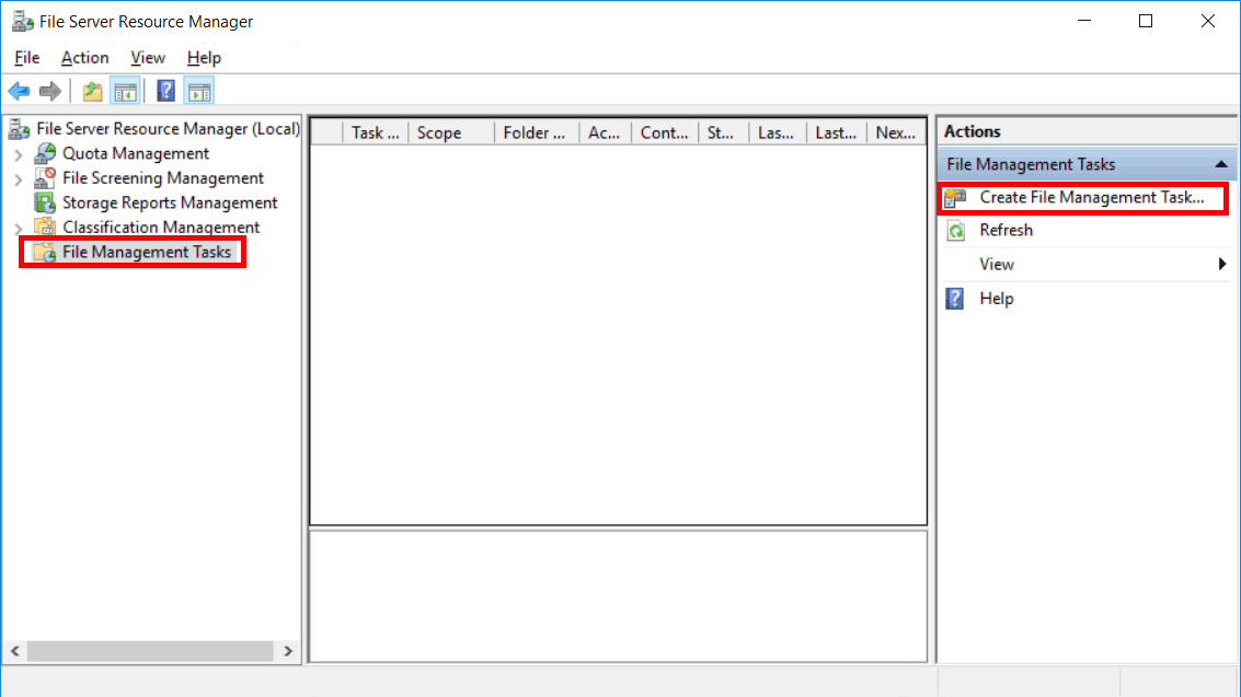 Configure File Management Tasks in Windows Server 2016 RootUsers