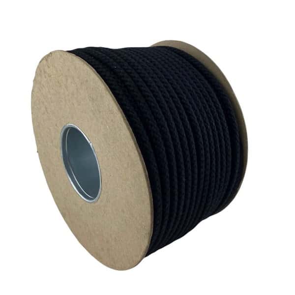 6mm 8 Plait Matt Black Braided Polyester Rope x 100 Metres
