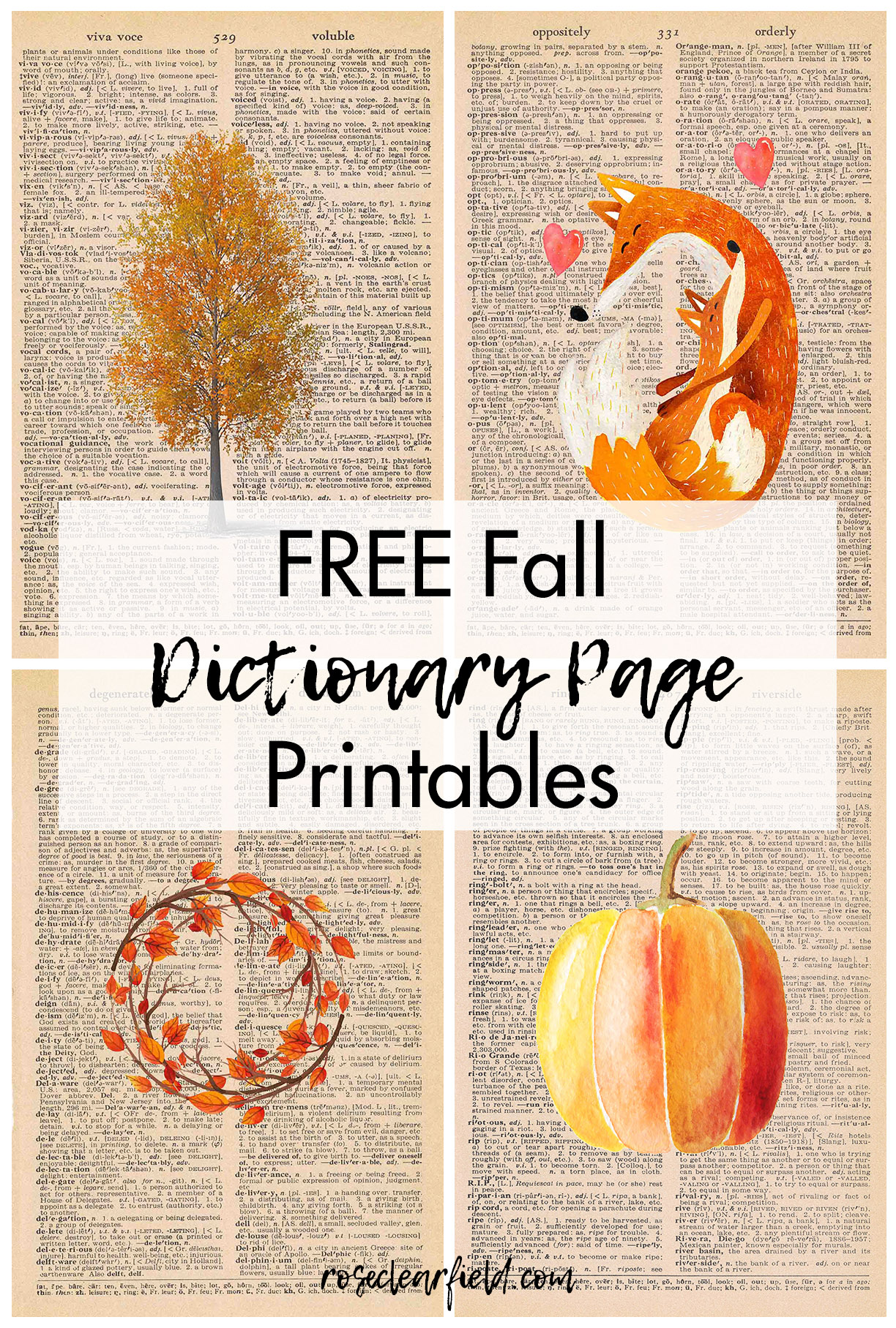 Free Fall Dictionary Page Printables • Rose Clearfield