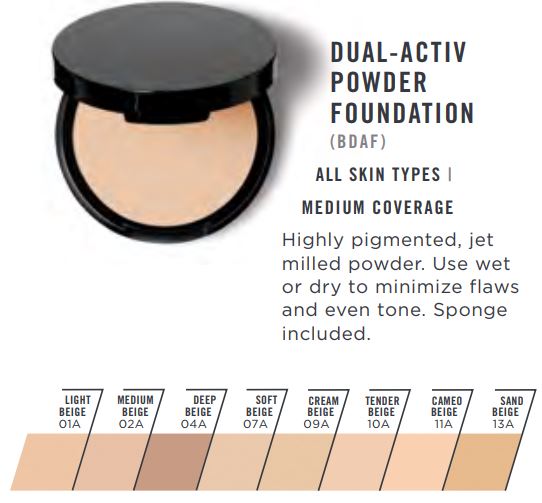 DUALACTIV POWDER FOUNDATION w/Sponge use wet or dry, matte finish