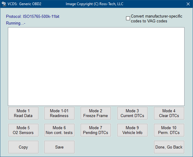 RossTech VCDS Tour Generic OBDII Screen