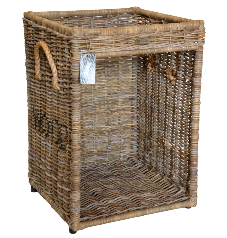 Rattan Log Store with Rope Handles Roudham Trading
