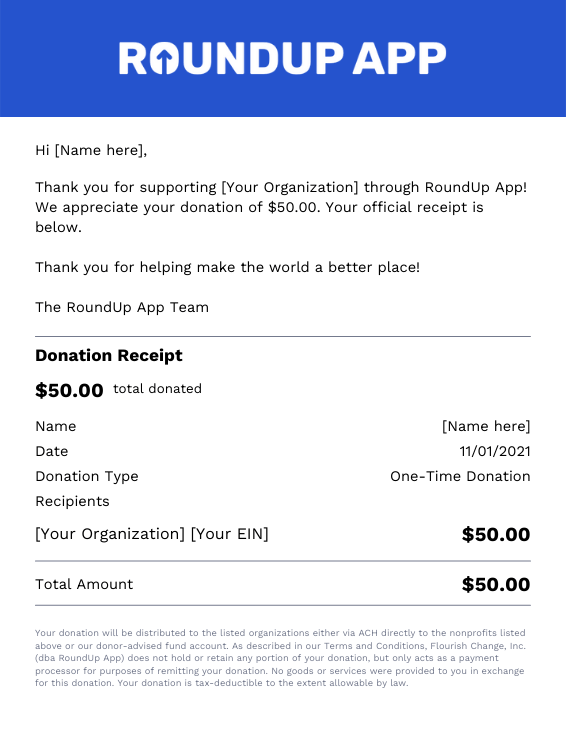 What are Donation Receipts/Tax Receipts? Roundup App