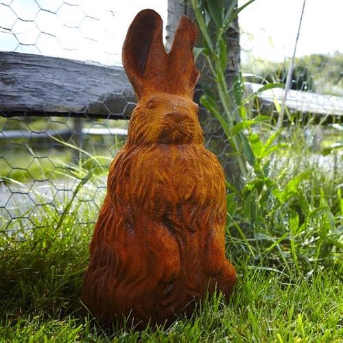 Cast Iron Sitting Bunny Statue Round Wood of Mayfield
