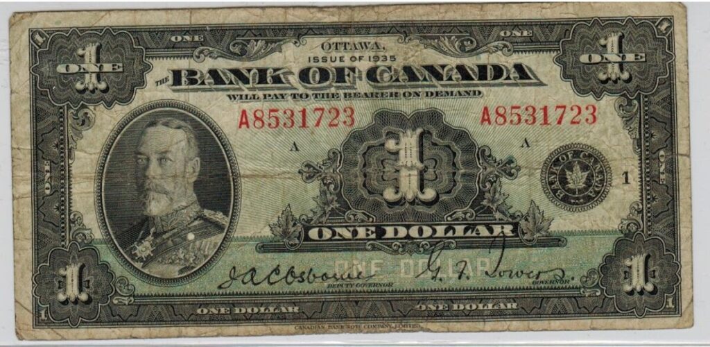 1937 Billet 2 dollars VF+ Banque du Canada