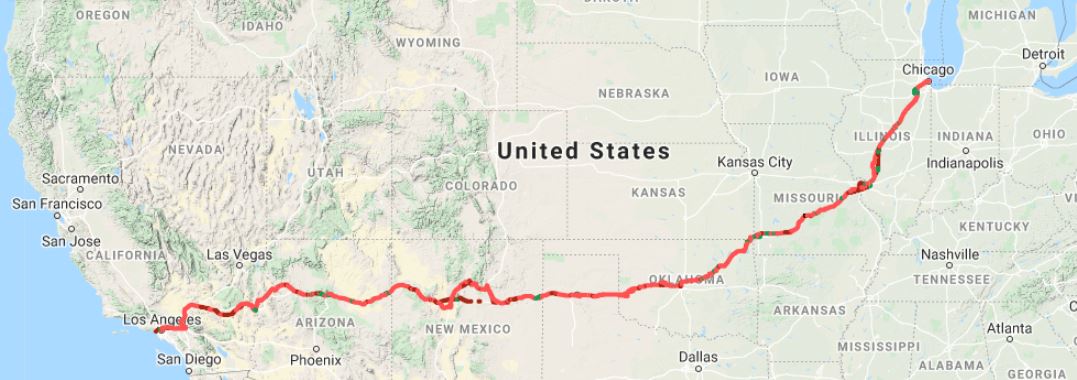 More Maps Route 66 Google map with POI and routes