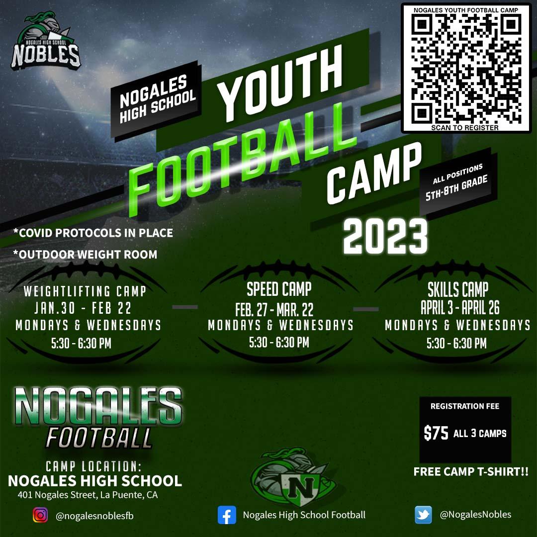 Youth Football Camps for Grades 58 at Rowland and Nogales High Schools