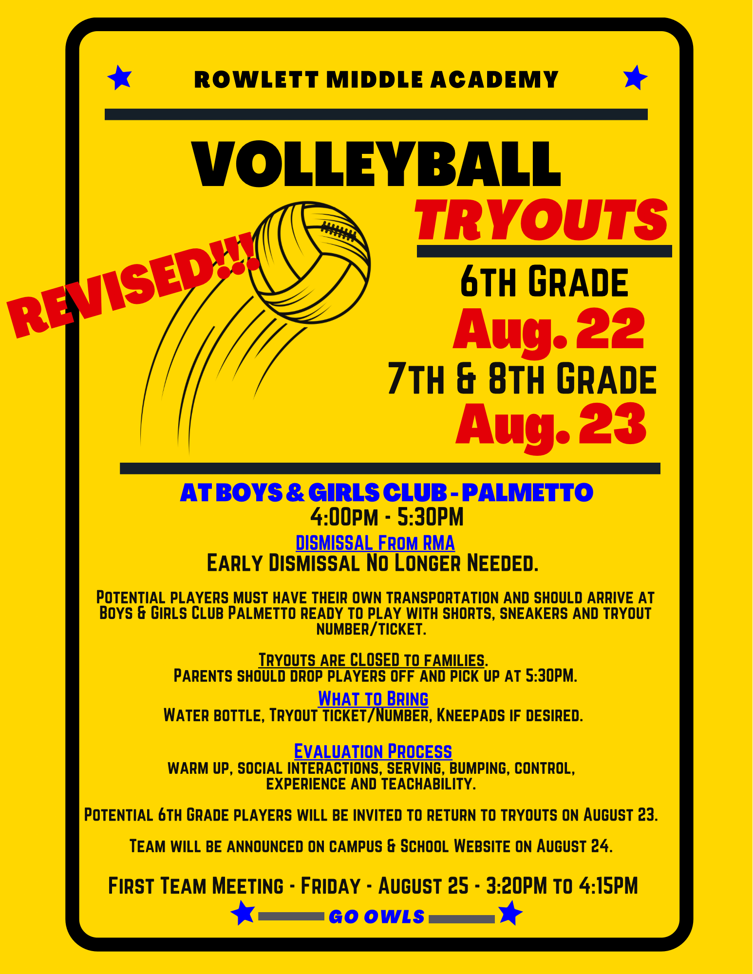 Volleyball Tryouts UPDATED! Rowlett Middle Academy