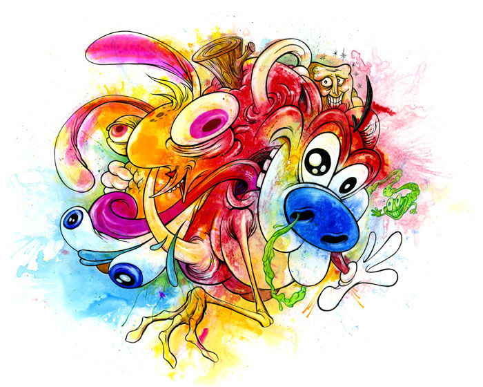 EEDIOTS! - Ren and Stimpy Art by Alex Pardee - Nickelodeon Cartoons, John Kricfalusi