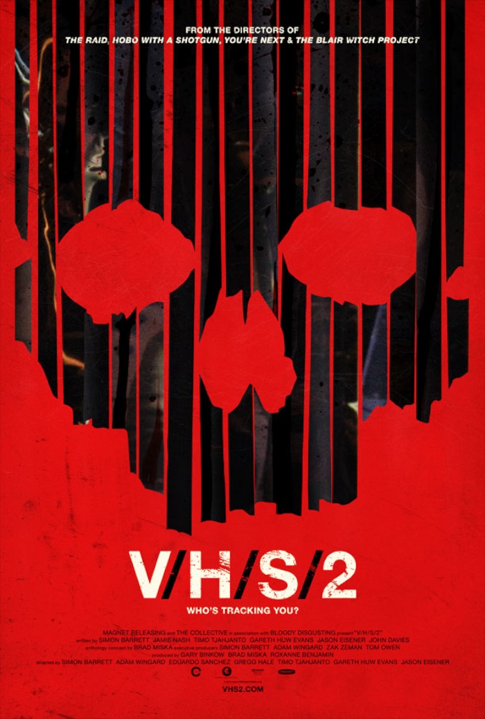 V/H/S 2 Poster - Directed by Adam Wingard (You're Next), Gregg Hale & Eduardo Sanchez (Blair Witch Project), Gareth Evans (The Raid) & Timo Tjahjanto (Macabre), Jason Eisener (Hobo With A Shotgun)