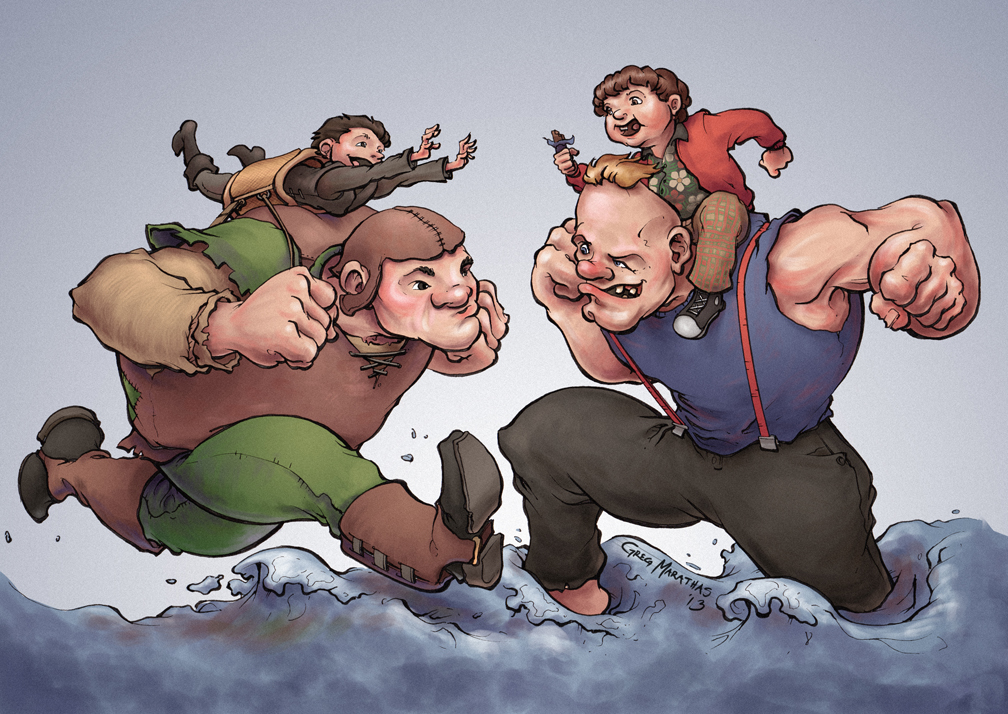 Hodor and Bran vs. Sloth and Chunk - Game of Thrones x Goonies Mashup Art