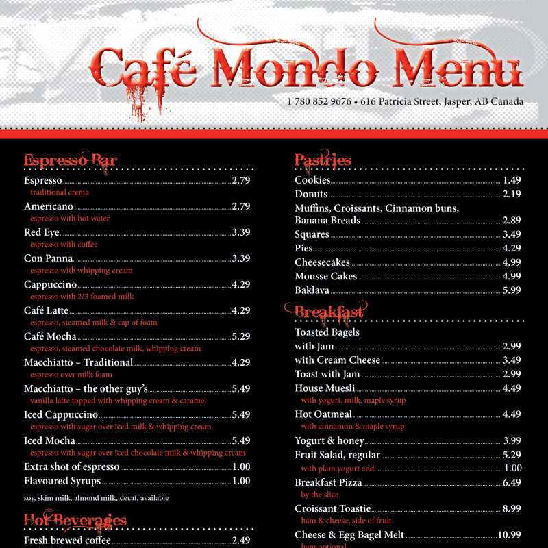 Printed Menu Design Roxane Brisson Design